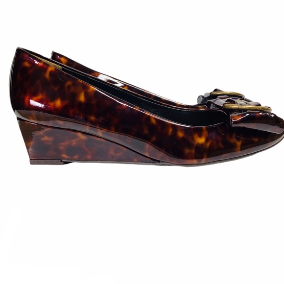 Stuart Weitzman Tortoise Patent Women’s Shoes Caring Brown Demi Wedge Size 6 - Picture 16 of 16
